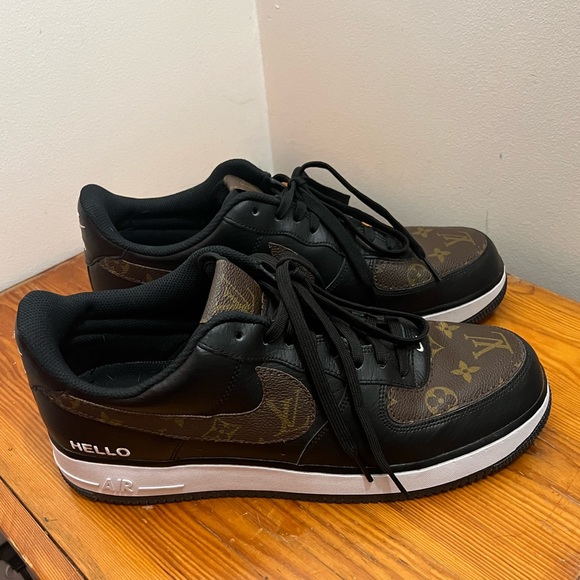 1 of 1 Custom made Nike Air Force 1 ‘hello’ uses genuine repurposed LV material - Picture 1 of 4